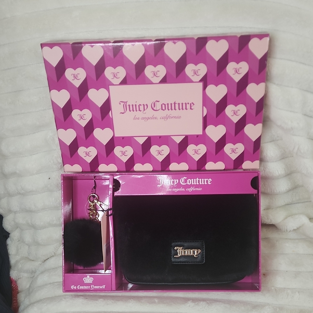 Juicy Couture Faux Fur Crossbody Bag & Matching Bag Charm in Licorice